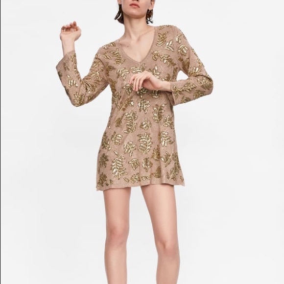 Limited Edition Mini Dress w/ Gold Leaf Appliqué - Picture 3 of 5